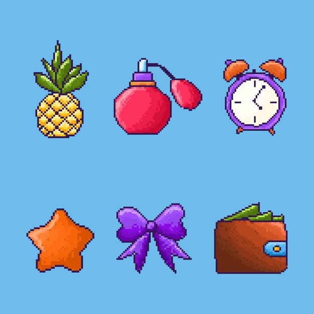 Colección de elementos de pixel art de diseño plano