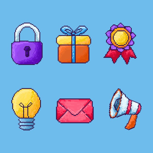 Colección de elementos de pixel art de diseño plano