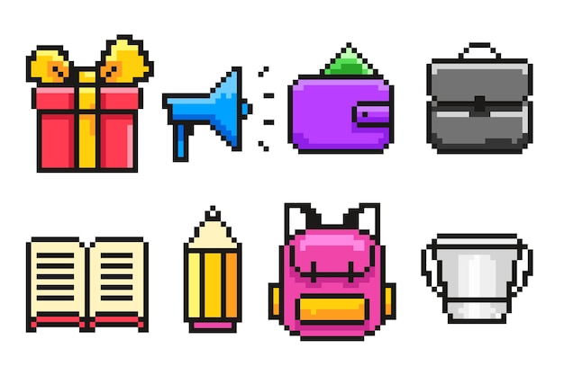 Colección de elementos de pixel art de diseño plano