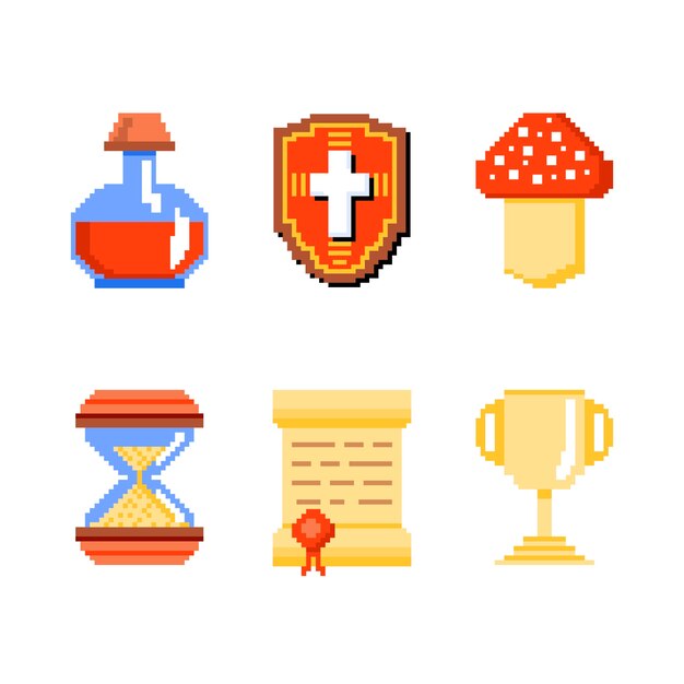Colección de elementos de pixel art de diseño plano