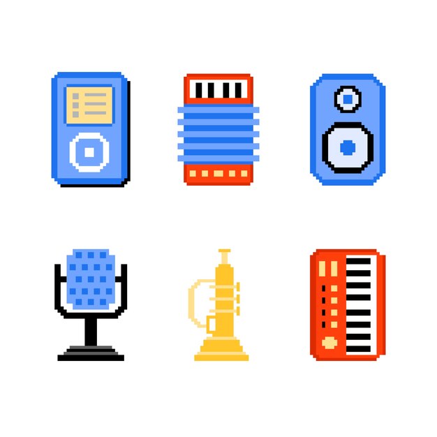 Colección de elementos de pixel art de diseño plano