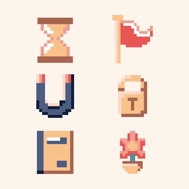 Colección de elementos de pixel art de diseño plano