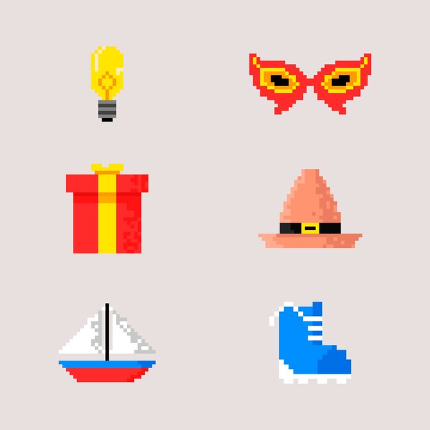 Colección de elementos de pixel art de diseño plano