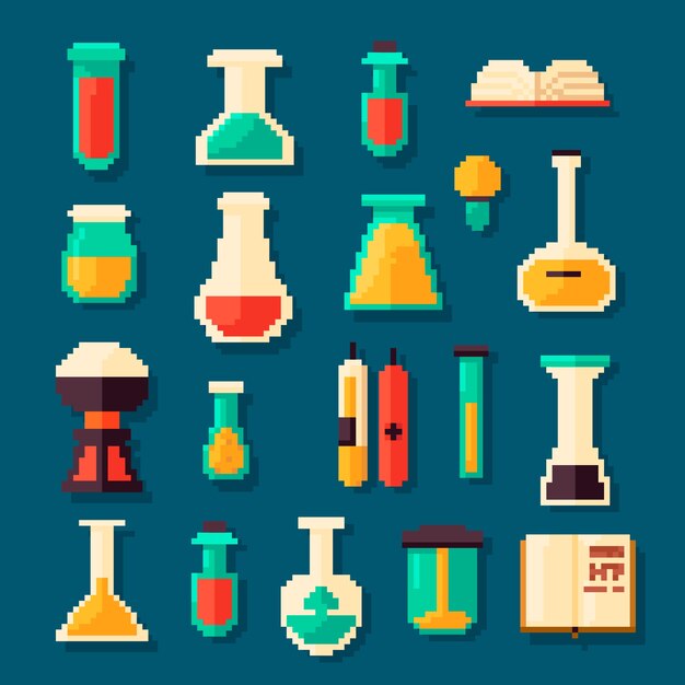 Colección de elementos de pixel art de diseño plano