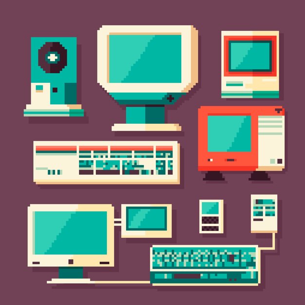 Colección de elementos de pixel art de diseño plano