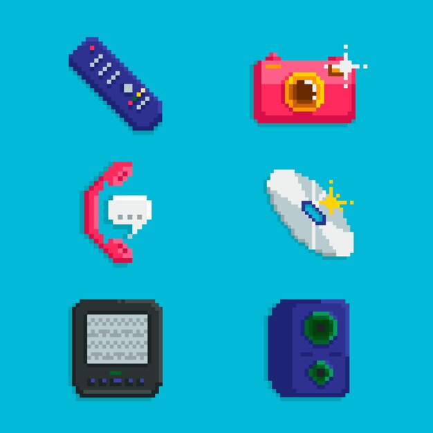 Colección de elementos de pixel art de diseño plano