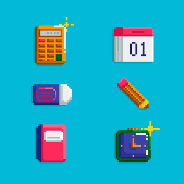 Colección de elementos de pixel art de diseño plano
