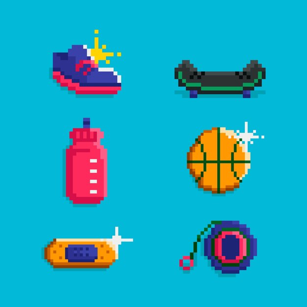 Colección de elementos de pixel art de diseño plano