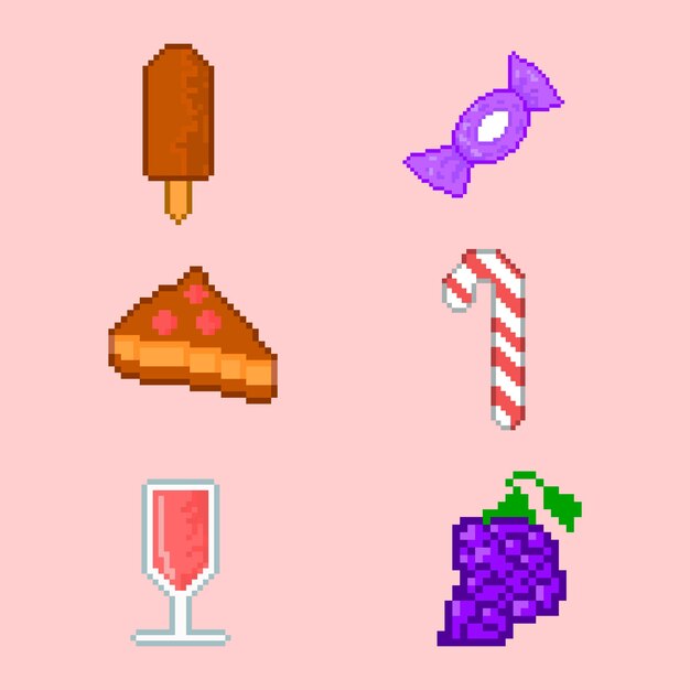 Colección de elementos de pixel art de diseño plano