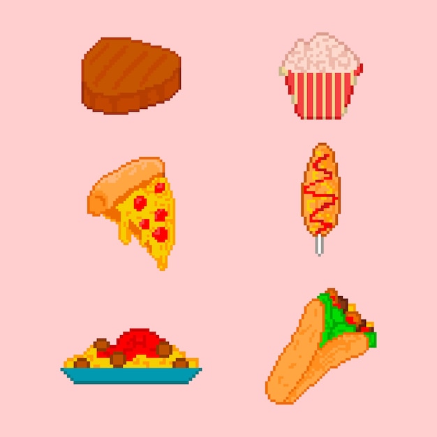 Colección de elementos de pixel art de diseño plano