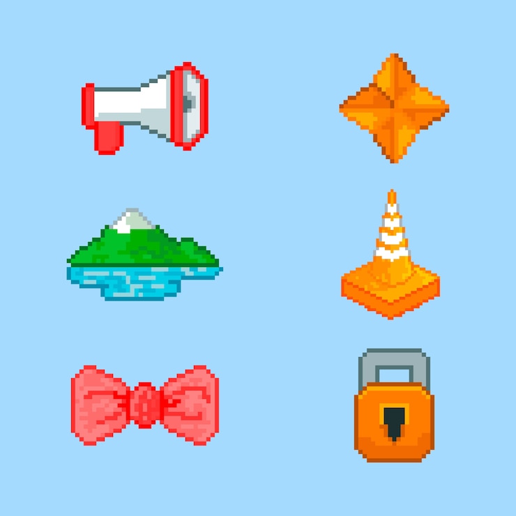 Vector gratuito colección de elementos de pixel art de diseño plano