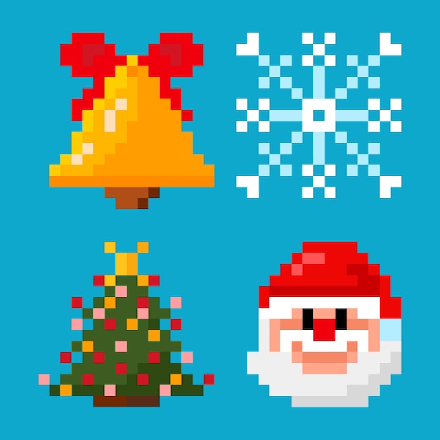 Colección de elementos de pixel art de navidad