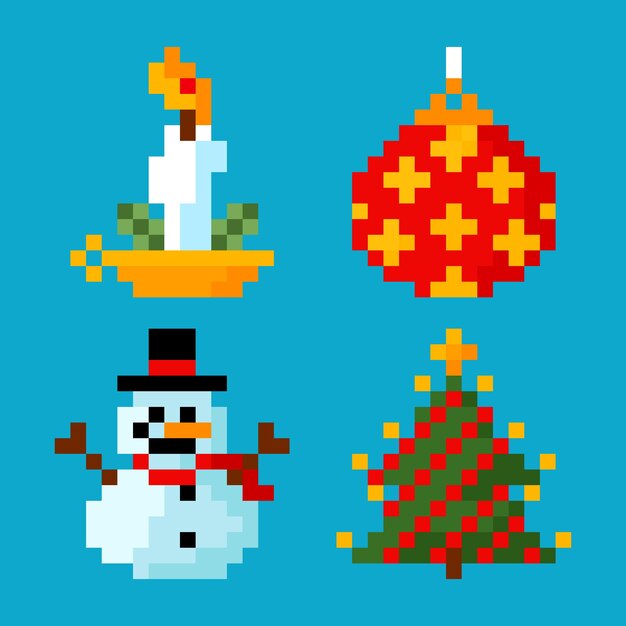 Colección de elementos de pixel art de navidad