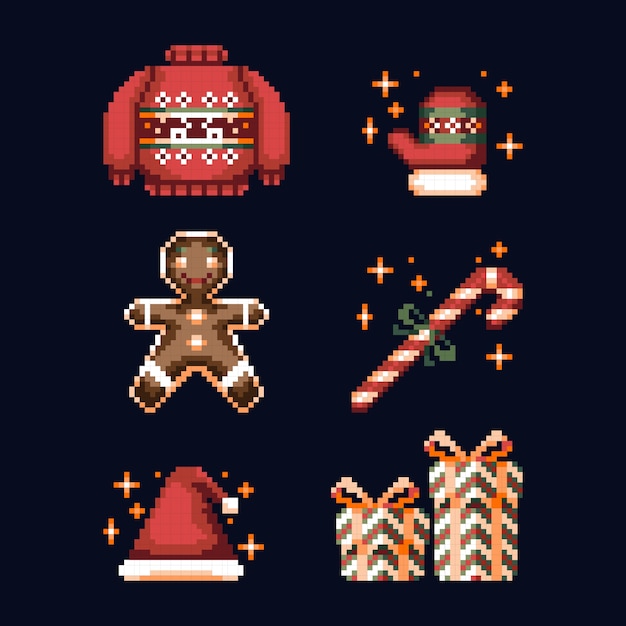 Vector gratuito colección de elementos de pixel art de navidad