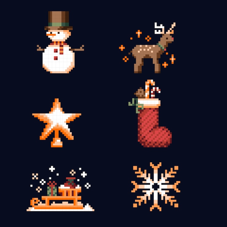 Vector gratuito colección de elementos de pixel art de navidad