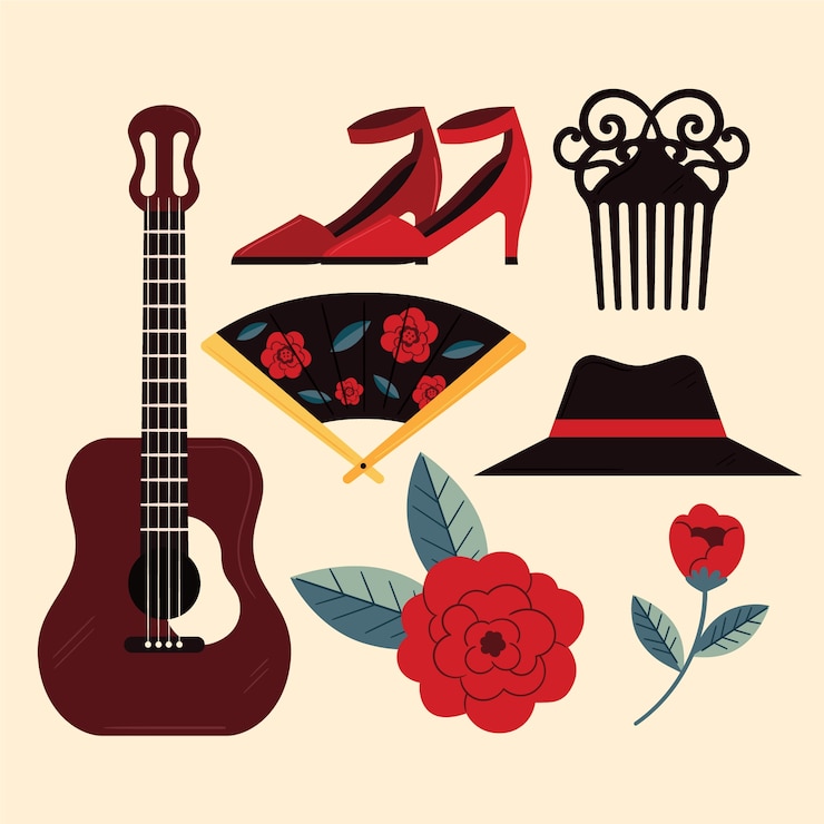 Vector gratuito colección elementos planos de baile flamenco