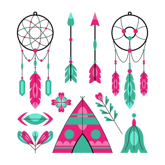 Colección de elementos planos boho