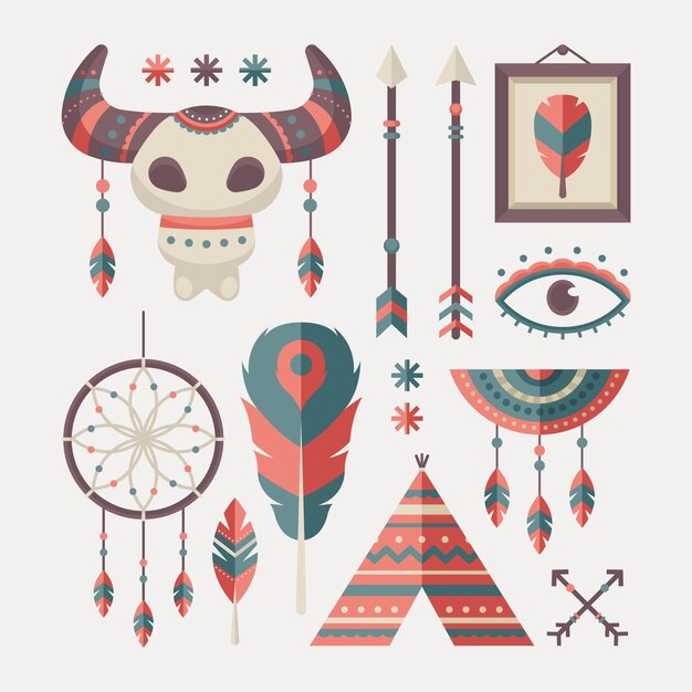 Colección de elementos planos boho