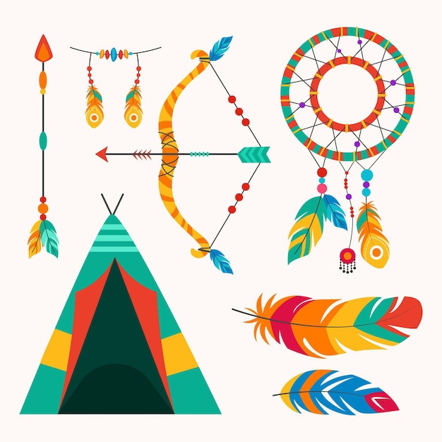 Colección de elementos planos boho