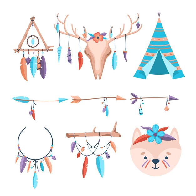 Colección de elementos planos boho