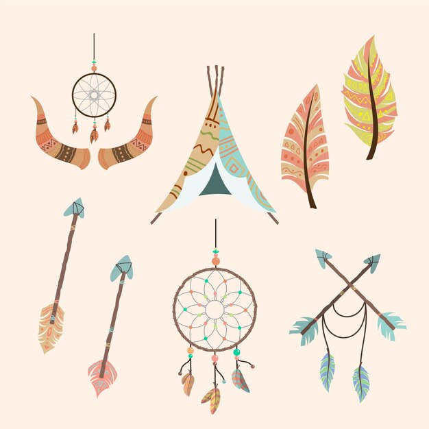 Colección de elementos planos boho