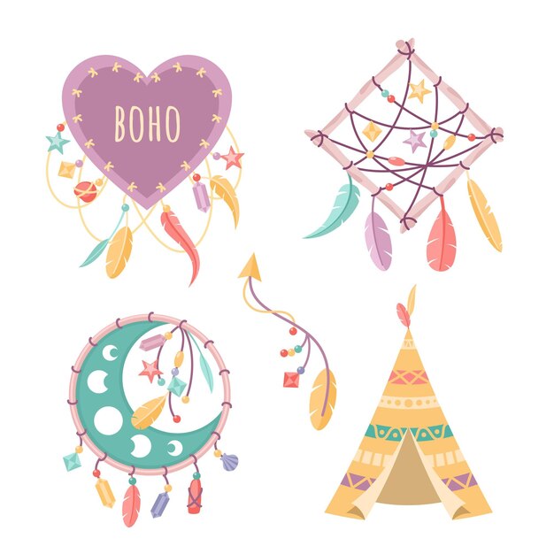 Colección de elementos planos boho