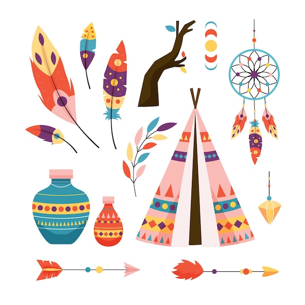 Colección de elementos planos boho
