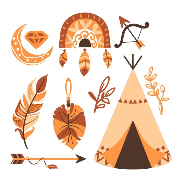 Colección de elementos planos boho