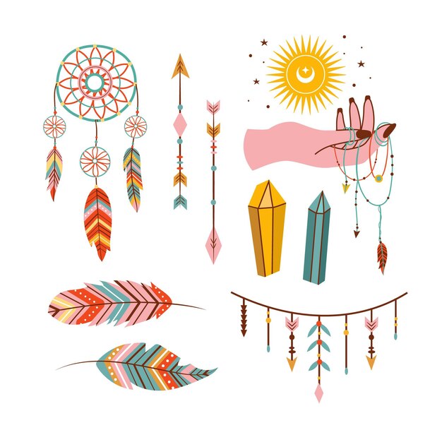 Colección de elementos planos boho