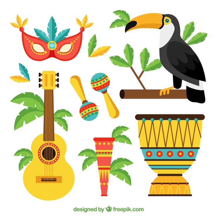 Vector gratuito colección de elementos planos de carnaval brasileño