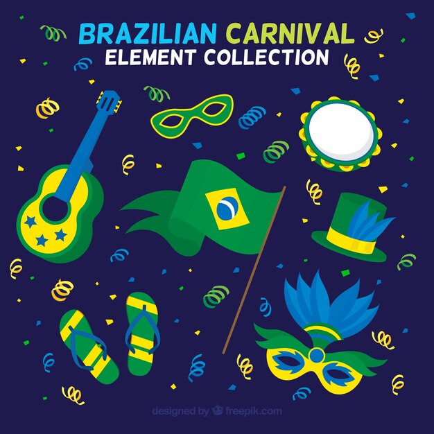 Colección de elementos planos de carnaval brasileño