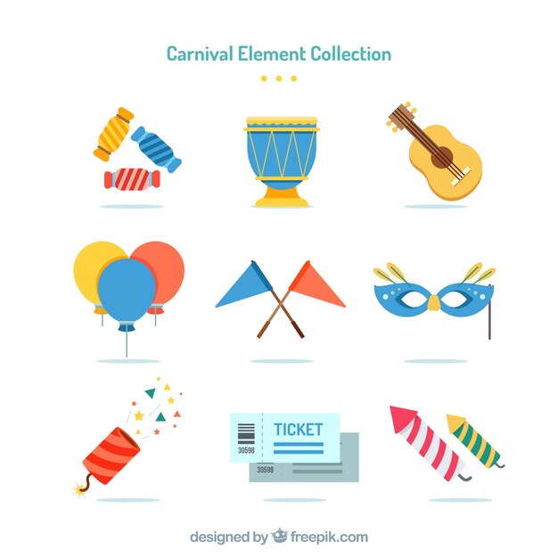 Colección de elementos planos de carnaval