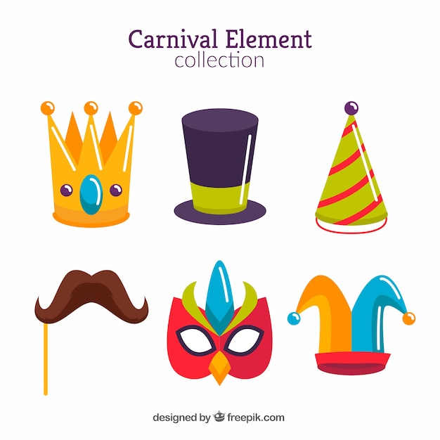 Vector gratuito colección de elementos planos de carnaval