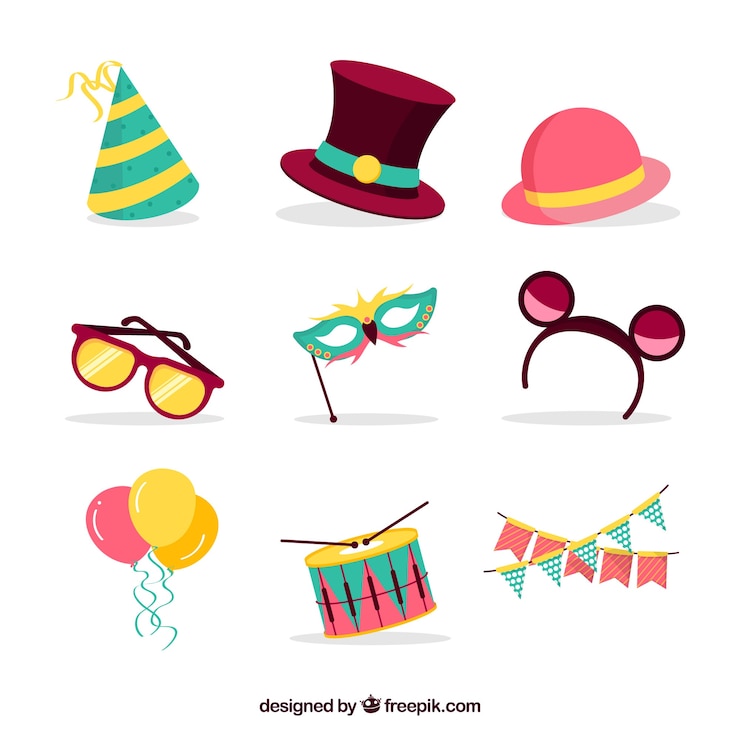 Vector gratuito colección de elementos planos de carnaval