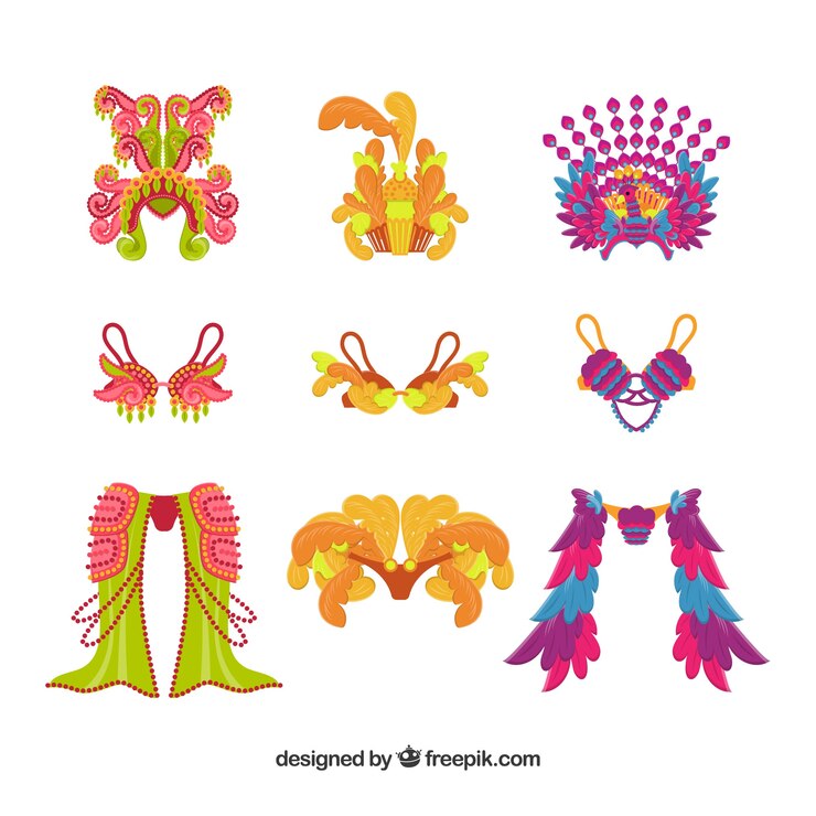 Vector gratuito colección de elementos planos de carnaval