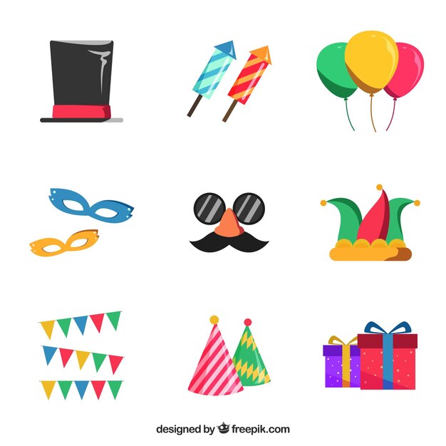 Colección de elementos planos de carnaval