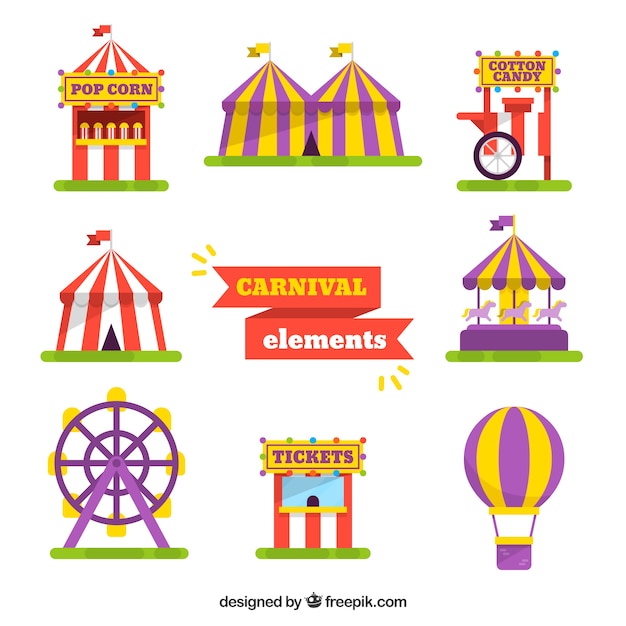 Vector gratuito colección de elementos planos de carnaval