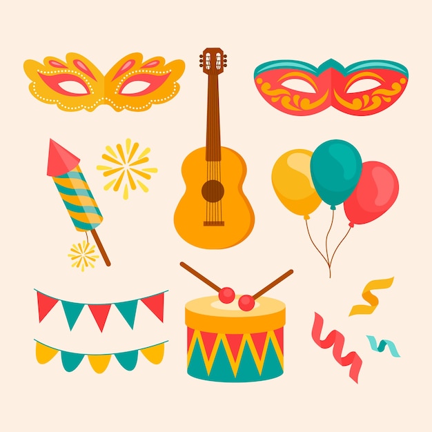 Colección de elementos planos de carnaval