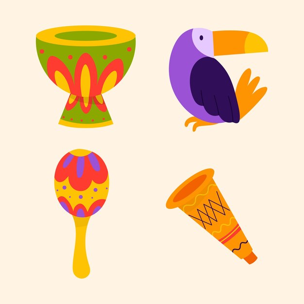 Colección de elementos planos de carnaval