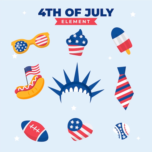 Vector gratuito colección de elementos planos para la celebración americana del 4 de julio