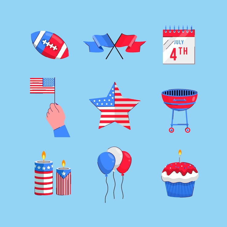 Vector gratuito colección de elementos planos para la celebración americana del 4 de julio
