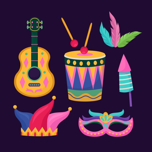 Colección de elementos planos para la celebración del carnaval brasileño