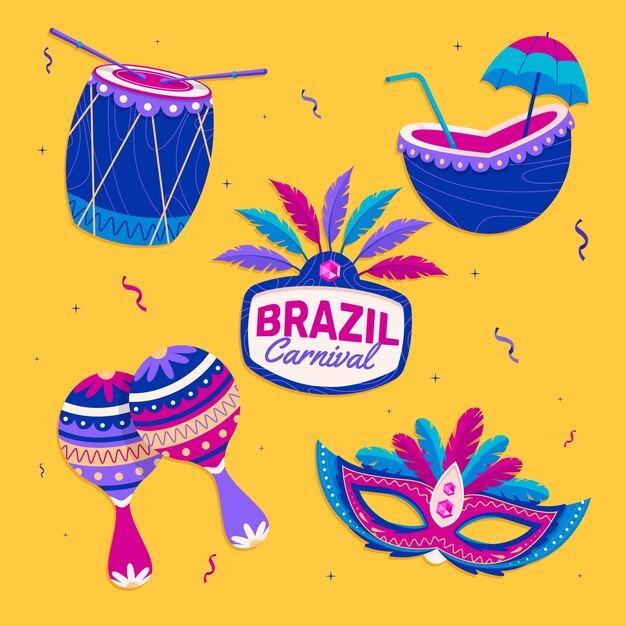 Colección de elementos planos para la celebración del carnaval brasileño