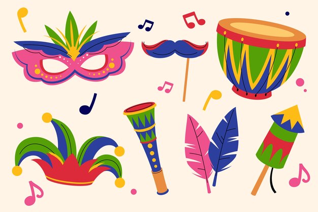 Colección de elementos planos para la celebración del carnaval brasileño