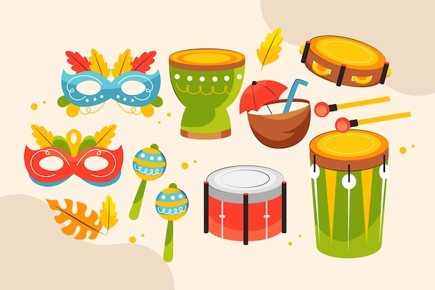 Colección de elementos planos para la celebración del carnaval brasileño