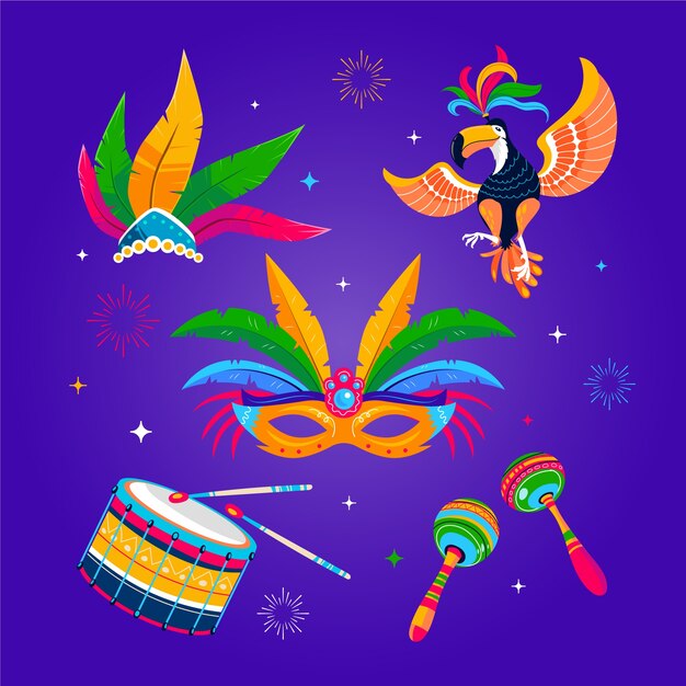 Colección de elementos planos para la celebración del carnaval brasileño