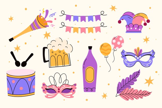 Colección de elementos planos para celebración de carnaval