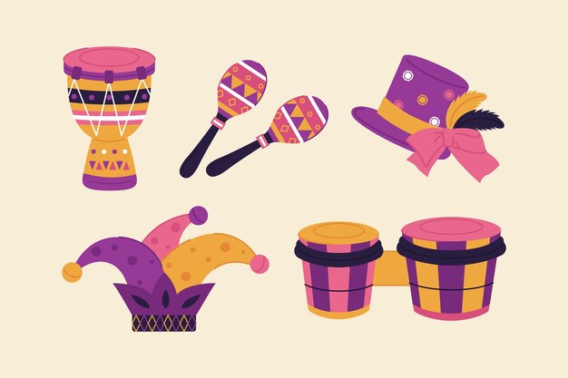 Colección de elementos planos para celebración de carnaval
