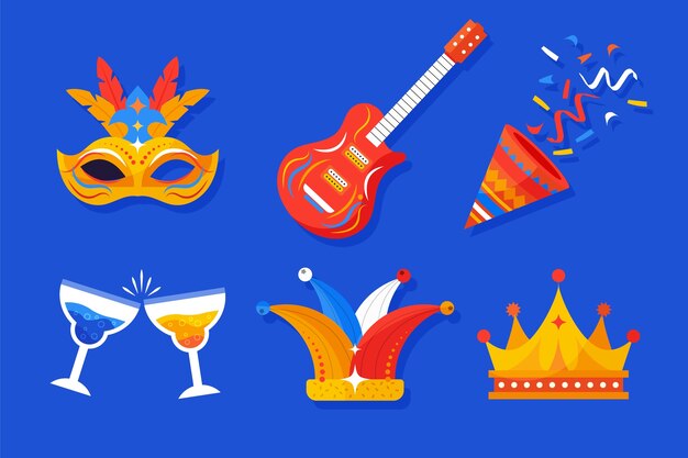 Colección de elementos planos para celebración de carnaval