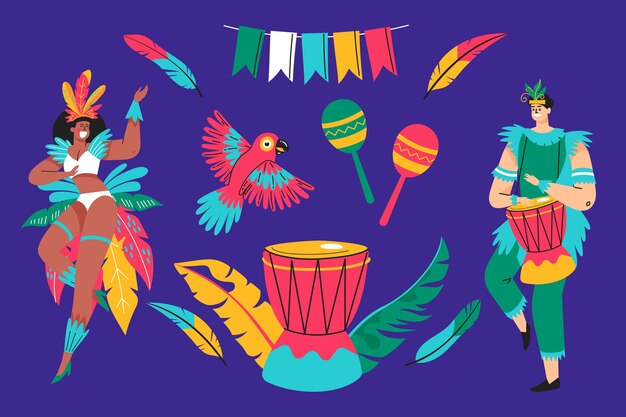 Colección de elementos planos para celebración de carnaval
